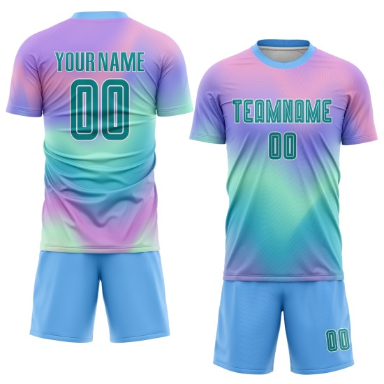 Soccer Tie Dye Custom Uniform Jersey Sublimation Teal-White Soccer Tie Dye Custom Uniform Jersey Sublimation Teal-White