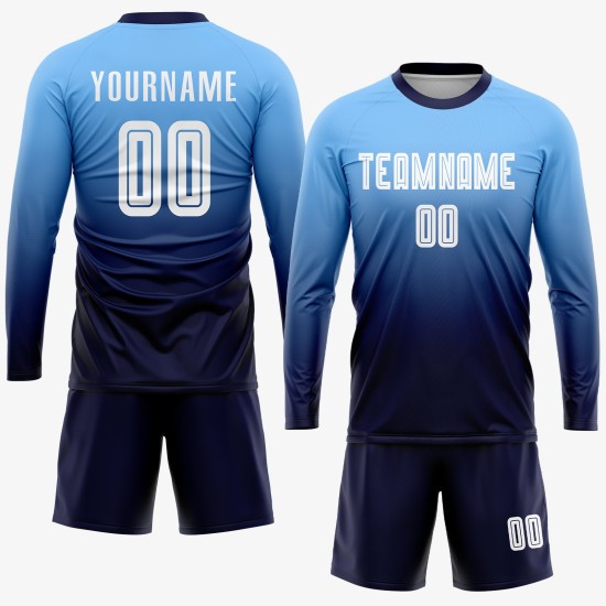 Custom Uniform Sublimation Soccer Blue Jersey White-Navy Light Fashion Fade Custom Uniform Sublimation Soccer Blue Jersey White-Navy Light Fashion Fade