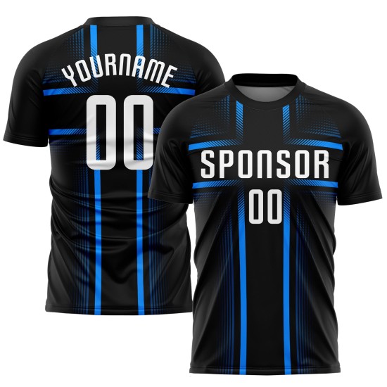 Soccer Custom Blue Uniform White-Light Black Sublimation Jersey Soccer Custom Blue Uniform White-Light Black Sublimation Jersey