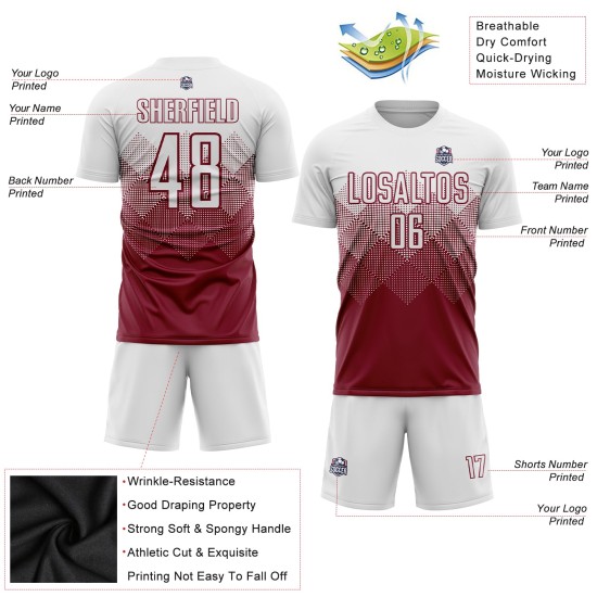 White Jersey Crimson Soccer Uniform Sublimation Custom