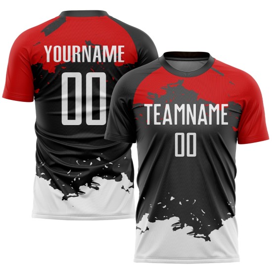 Uniform Soccer Black White-Red Custom Sublimation Jersey