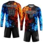 Black-White Jersey Flame Sublimation Figure Soccer Uniform Custom Black-White Jersey Flame Sublimation Figure Soccer Uniform Custom