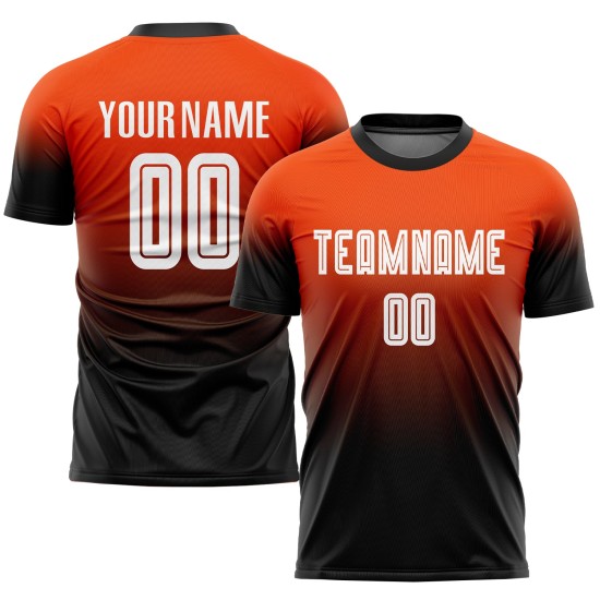 Uniform Soccer Fashion White-Black Fade Orange Sublimation Jersey Custom Uniform Soccer Fashion White-Black Fade Orange Sublimation Jersey Custom
