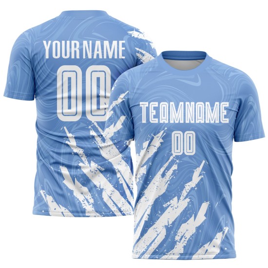 Uniform White Soccer Sublimation Custom Light Blue Jersey