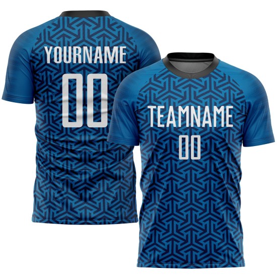 Sublimation Custom Blue Soccer Uniform White-Black Jersey