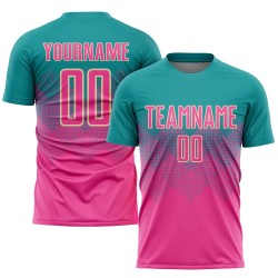 Uniform Sublimation Jersey Soccer Custom Teal Pink-Cream
