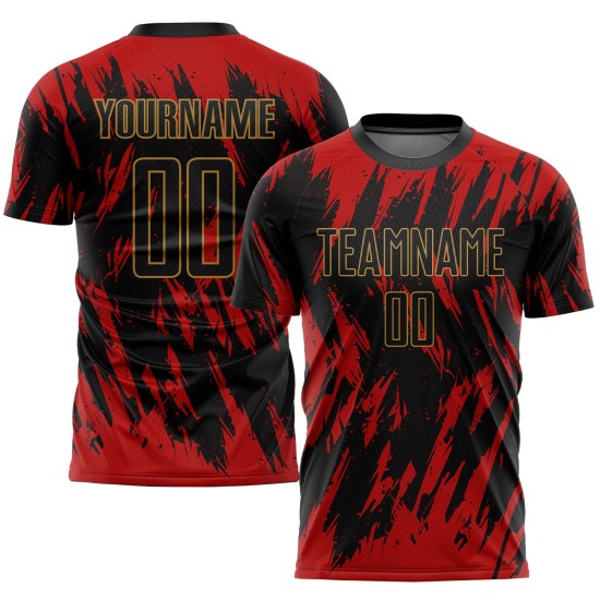Black-Old Sublimation Jersey Uniform Gold Red Custom Soccer