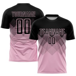 Custom Uniform Light Pink Jersey Sublimation Soccer Black