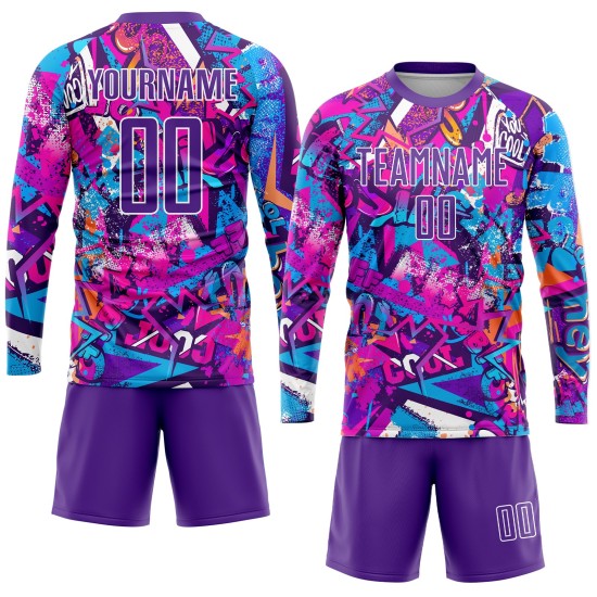 Custom Purple-White Graffiti Soccer Uniform Pattern Jersey Sublimation Custom Purple-White Graffiti Soccer Uniform Pattern Jersey Sublimation