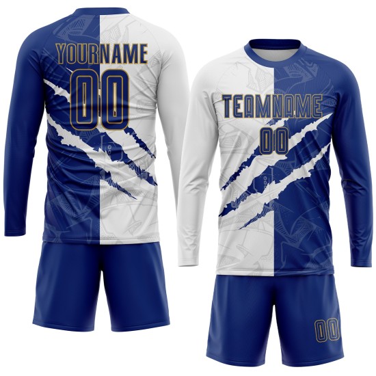 White-Old Scratch Jersey Royal Gold Soccer Graffiti Pattern Custom Uniform Sublimation