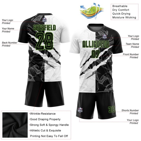 Custom Green Jersey Soccer Graffiti Pattern Black-Neon Sublimation Uniform Scratch