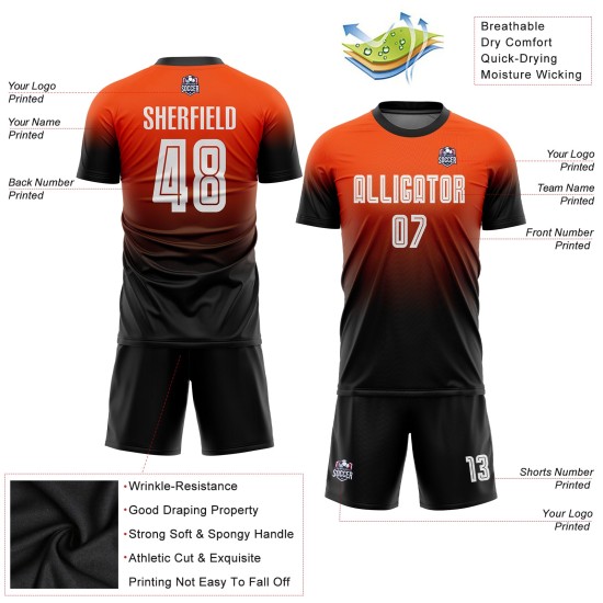 Uniform Soccer Fashion White-Black Fade Orange Sublimation Jersey Custom Uniform Soccer Fashion White-Black Fade Orange Sublimation Jersey Custom
