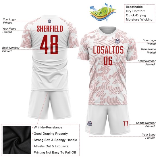 Sublimation White Soccer Custom Uniform Jersey Red