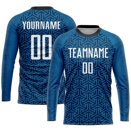 Sublimation Custom Blue Soccer Uniform White-Black Jersey