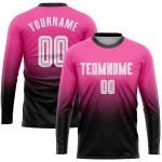 Custom Jersey Sleeve Pink White-Black Sublimation Fade Fashion Soccer Long Uniform Custom Jersey Sleeve Pink White-Black Sublimation Fade Fashion Soccer Long Uniform