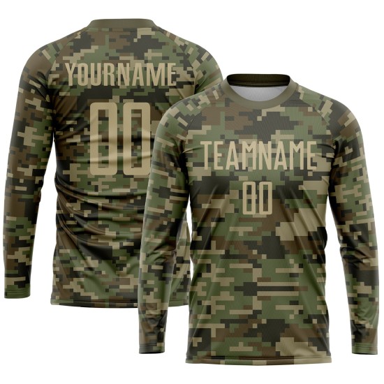 Sublimation Custom Service Uniform Salute Soccer Gold-Olive Jersey Camo To Vegas