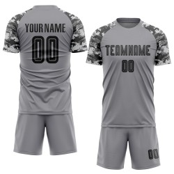 Custom Soccer Black-Camo Gray Jersey Sublimation Uniform