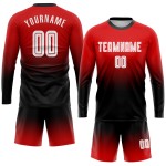Soccer White-Black Red Fade Custom Sublimation Sleeve Fashion Uniform Long Jersey Soccer White-Black Red Fade Custom Sublimation Sleeve Fashion Uniform Long Jersey